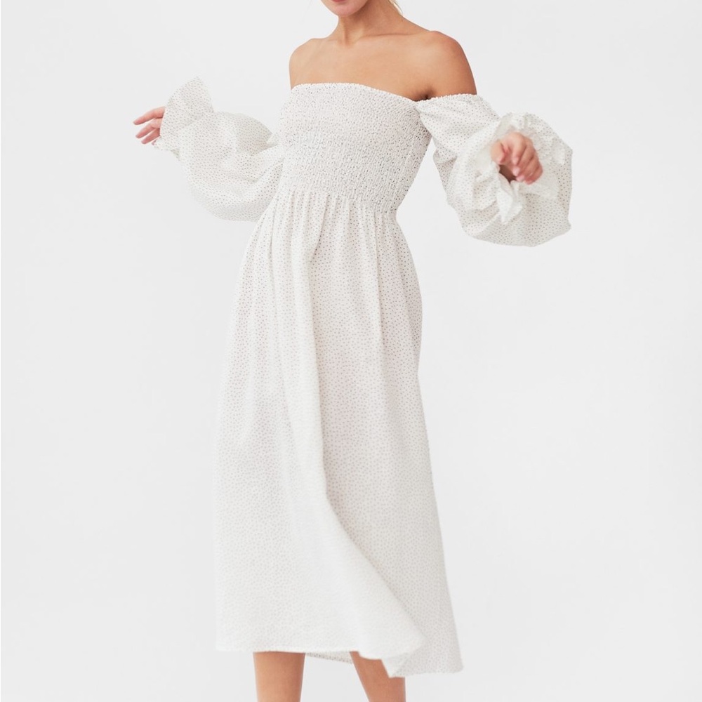 Sleeper Atlanta linen dress in micro polka dot